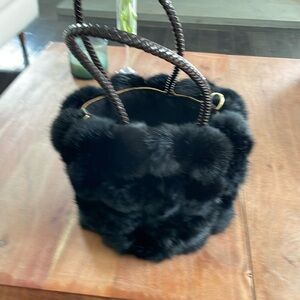 Round black Pom Pom furry purse